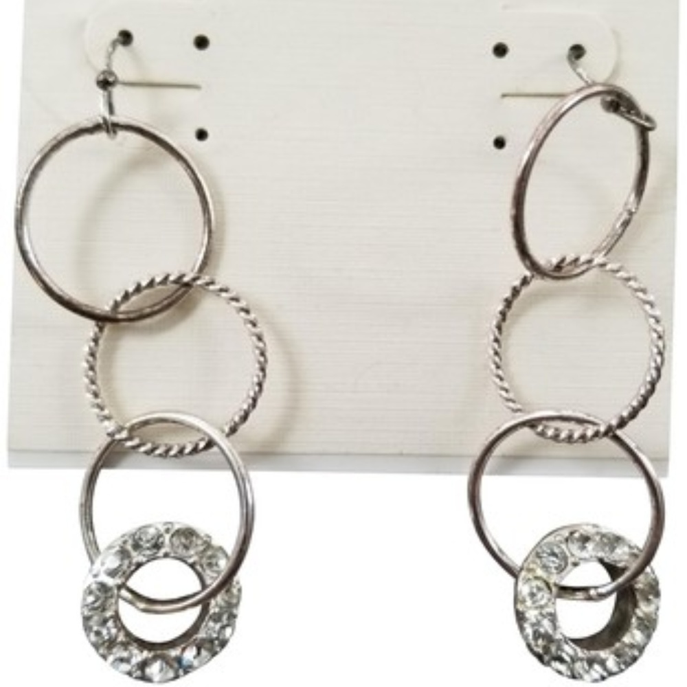 Silver Hoops with Diamond Hanging Earrings